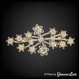 Vintage Silver Tone Rhinestone Spray Brooch Star Prong Floral Bar Pin
